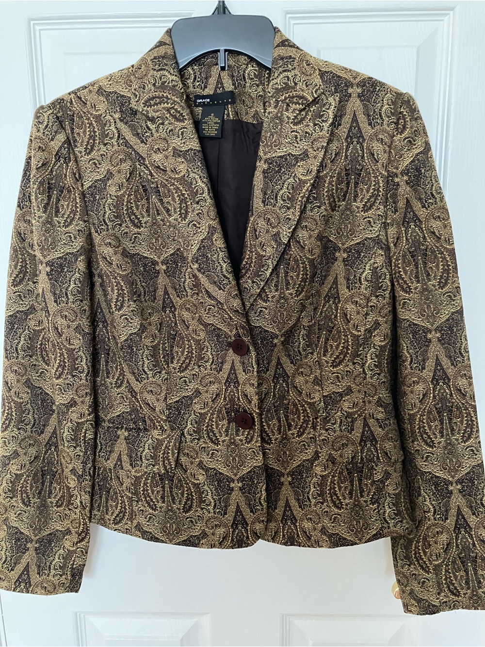 Grace Elements Brown Paisley Jacquard Blazer